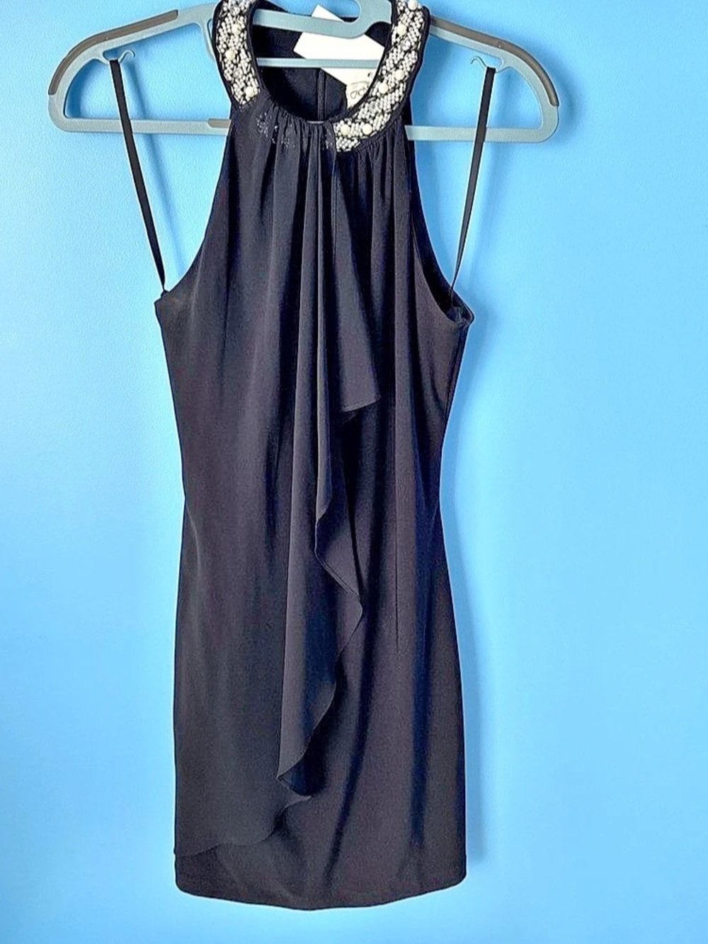Cache Beaded Neck Mini Dress in Black Like New
